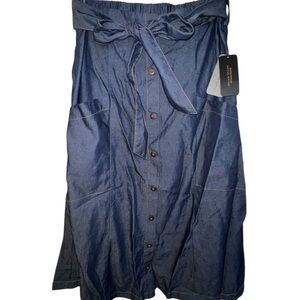 Metro Wear Blue A-Line Skirt with Button Detail